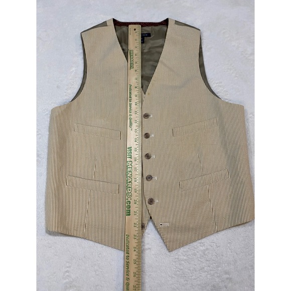 J.Crew Mens Tan White Striped Cotton Bemberg Waistcoat Vest Style 12446 Size M - Picture 2 of 10